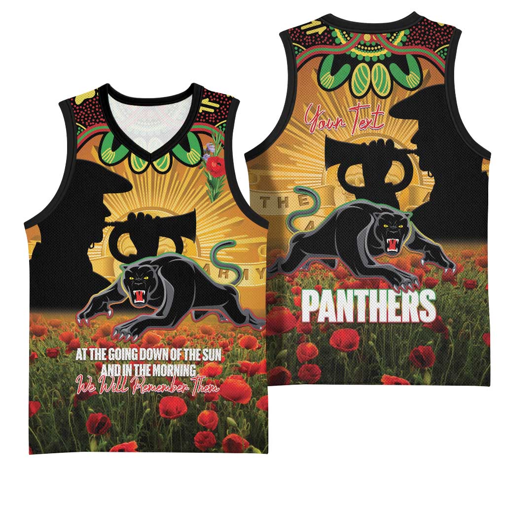 Personalised Panthers Rugby ANZAC Day Basketball Jersey Last Post Poppy We Will Remember Them