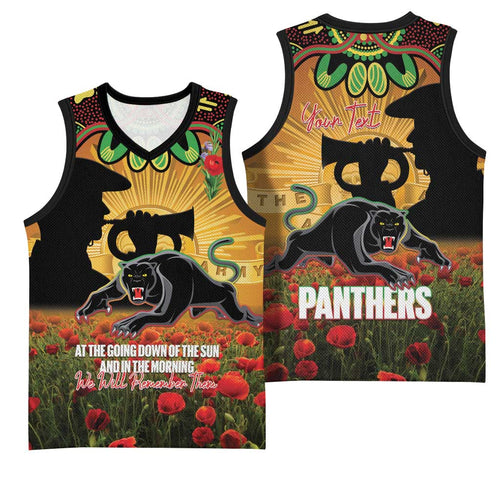 Personalised Panthers Rugby ANZAC Day Basketball Jersey Last Post Poppy We Will Remember Them