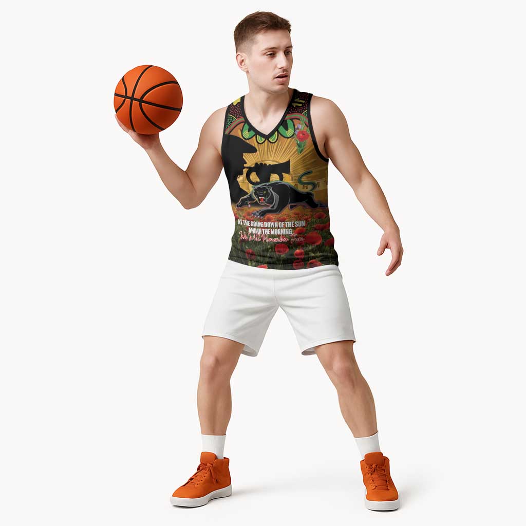 Personalised Panthers Rugby ANZAC Day Basketball Jersey Last Post Poppy We Will Remember Them