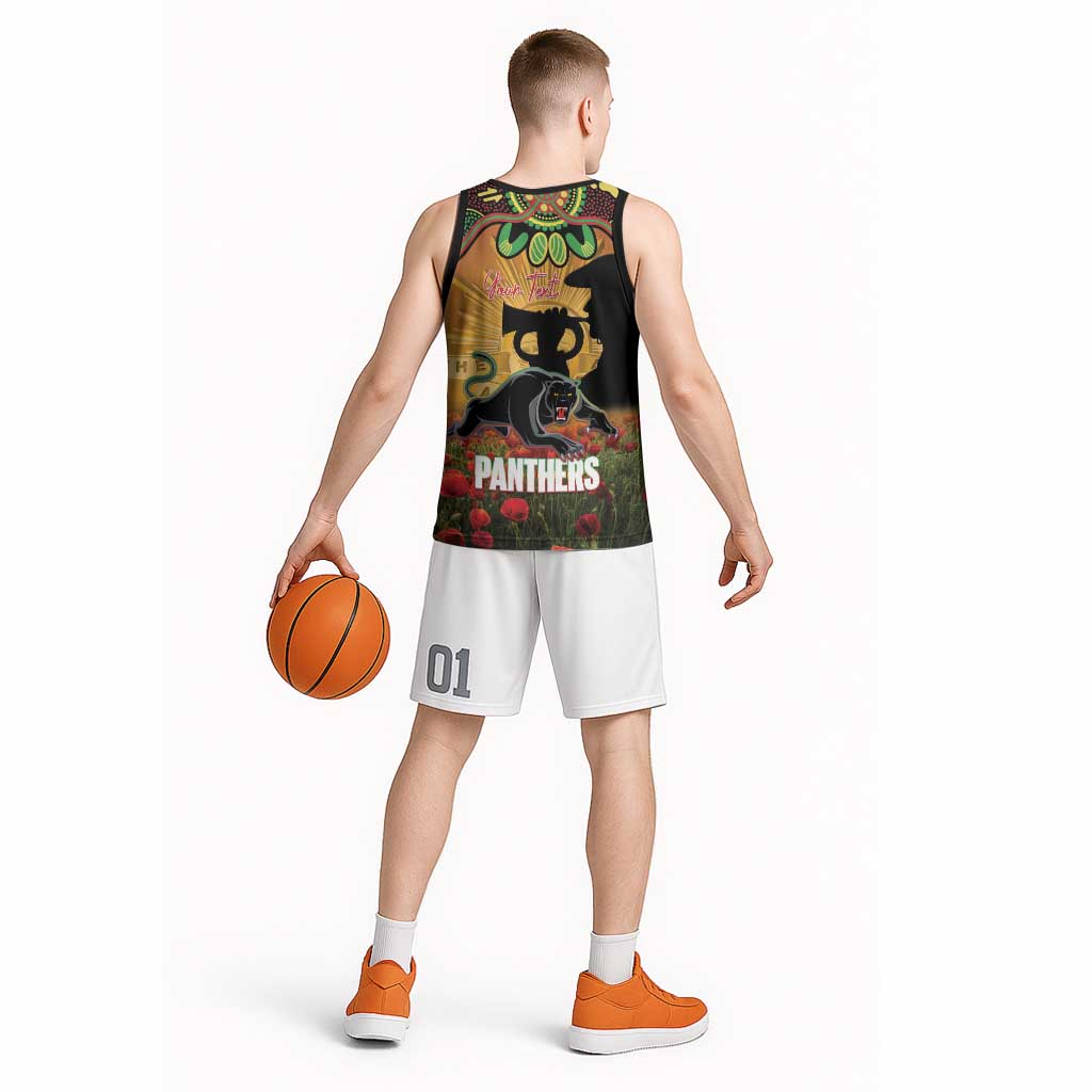 Personalised Panthers Rugby ANZAC Day Basketball Jersey Last Post Poppy We Will Remember Them