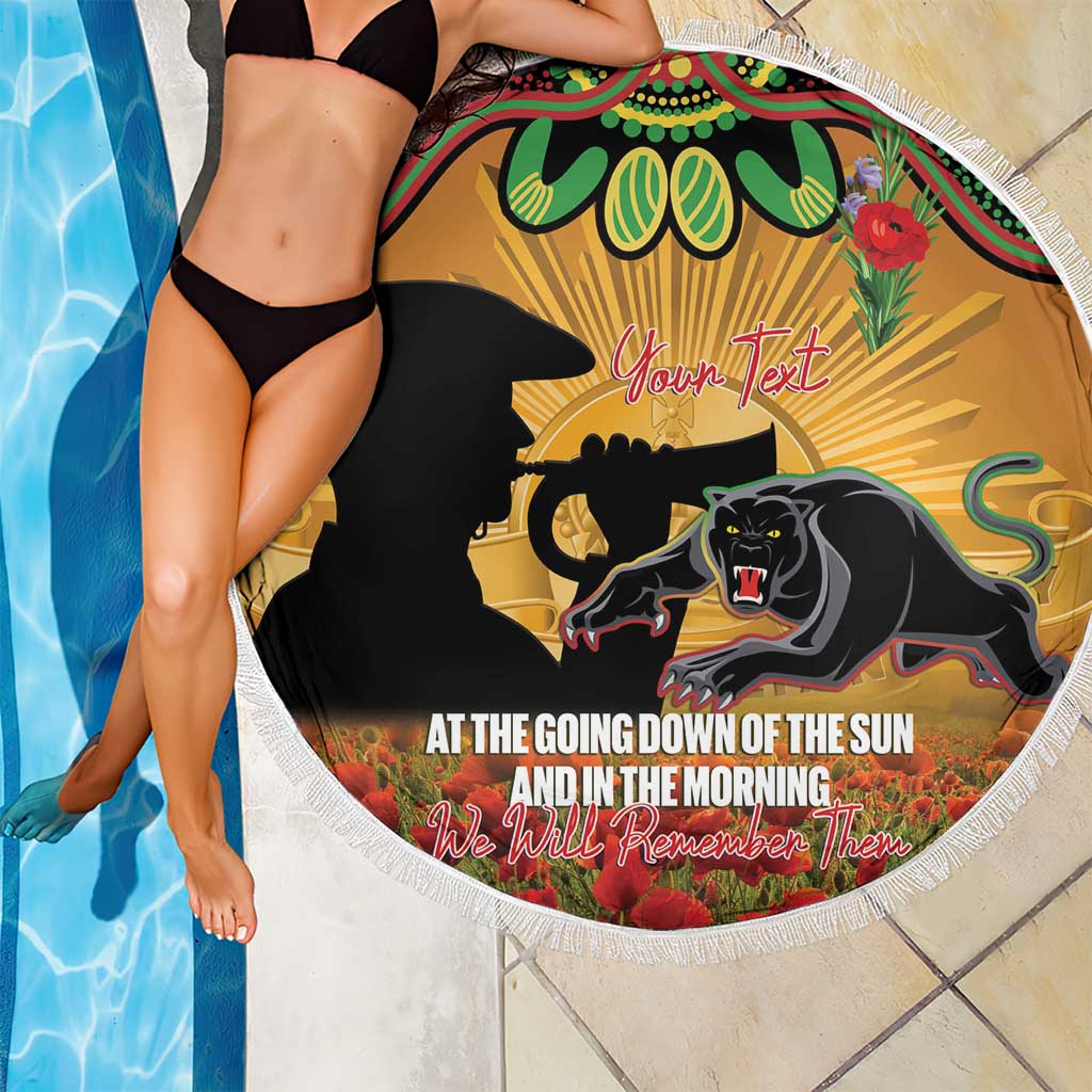 Personalised Panthers Rugby ANZAC Day Beach Blanket Last Post Poppy We Will Remember Them