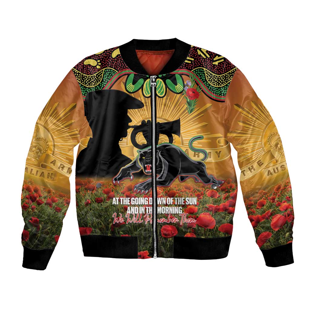 Personalised Panthers Rugby ANZAC Day Bomber Jacket Last Post Poppy We Will Remember Them