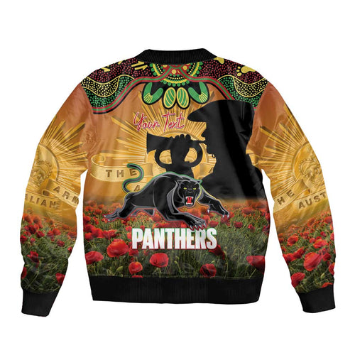 Personalised Panthers Rugby ANZAC Day Bomber Jacket Last Post Poppy We Will Remember Them