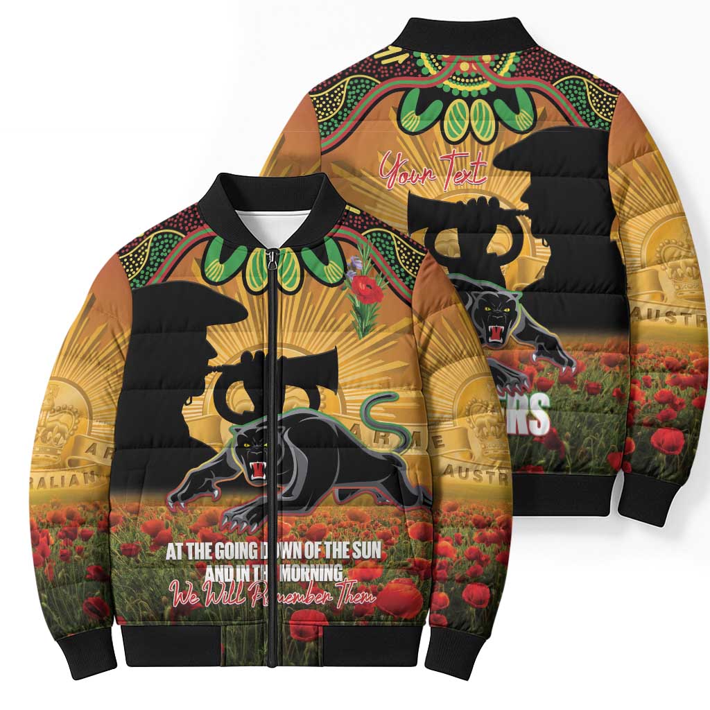 Personalised Panthers Rugby ANZAC Day Bomber Puffer Jacket Last Post Poppy We Will Remember Them