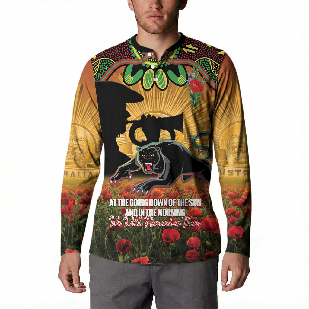 Personalised Panthers Rugby ANZAC Day Button Sweatshirt Last Post Poppy We Will Remember Them