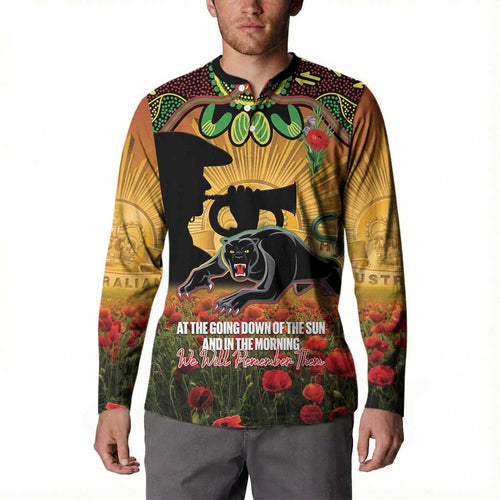 Personalised Panthers Rugby ANZAC Day Button Sweatshirt Last Post Poppy We Will Remember Them