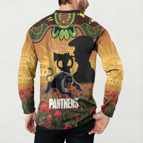 Personalised Panthers Rugby ANZAC Day Button Sweatshirt Last Post Poppy We Will Remember Them