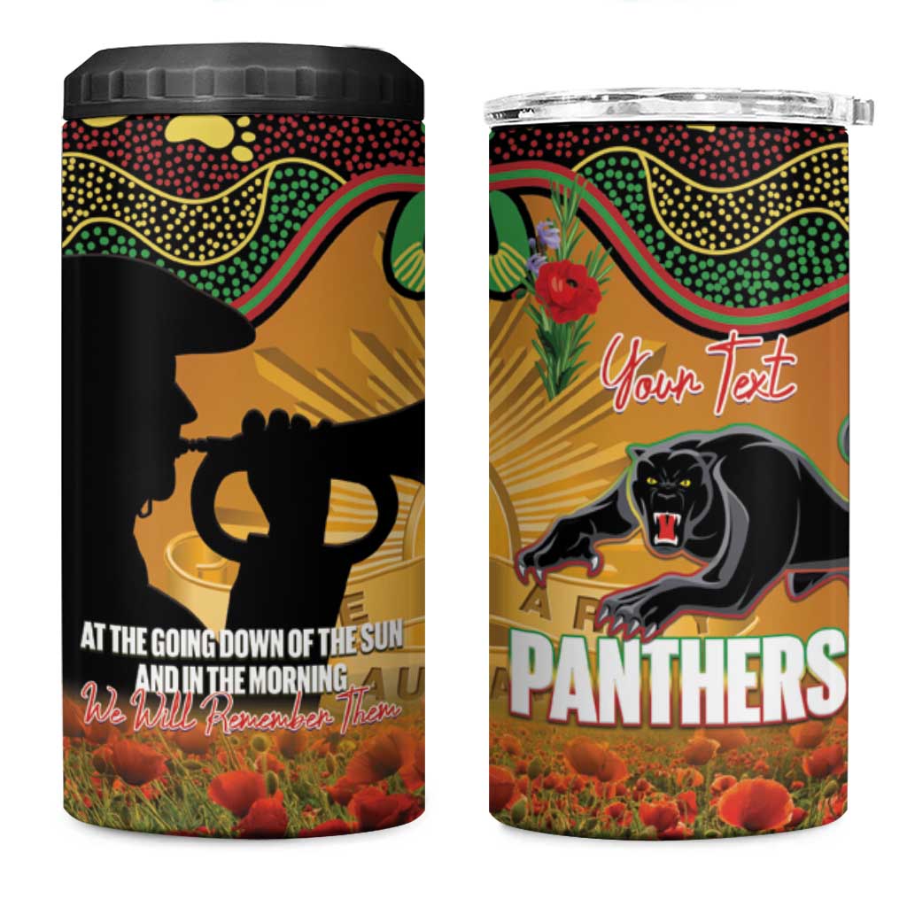 Personalised Panthers Rugby ANZAC Day 4 in 1 Can Cooler Tumbler Last Post Poppy We Will Remember Them