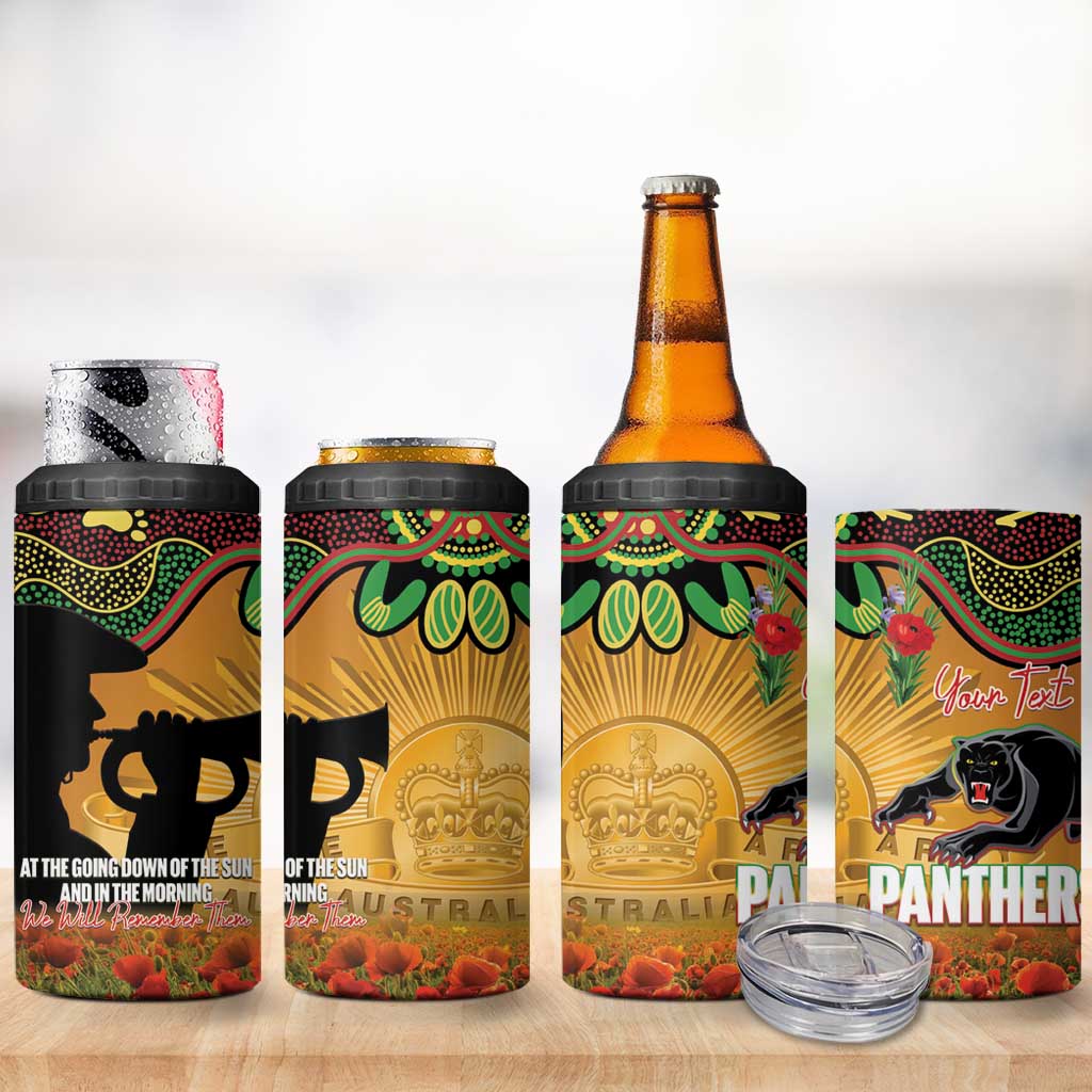 Personalised Panthers Rugby ANZAC Day 4 in 1 Can Cooler Tumbler Last Post Poppy We Will Remember Them