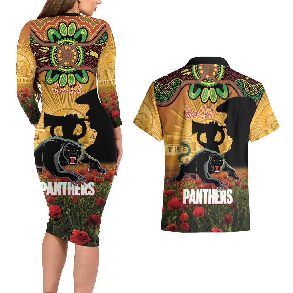 Personalised Panthers Rugby ANZAC Day Couples Matching Long Sleeve Bodycon Dress and Hawaiian Shirt Last Post Poppy We Will Remember Them