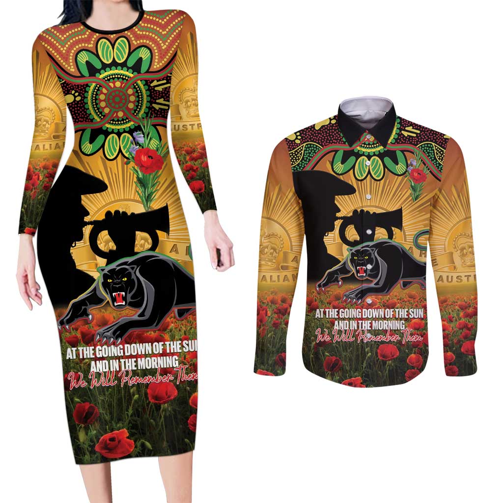 Personalised Panthers Rugby ANZAC Day Couples Matching Long Sleeve Bodycon Dress and Long Sleeve Button Shirt Last Post Poppy We Will Remember Them