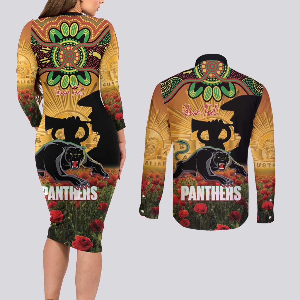 Personalised Panthers Rugby ANZAC Day Couples Matching Long Sleeve Bodycon Dress and Long Sleeve Button Shirt Last Post Poppy We Will Remember Them