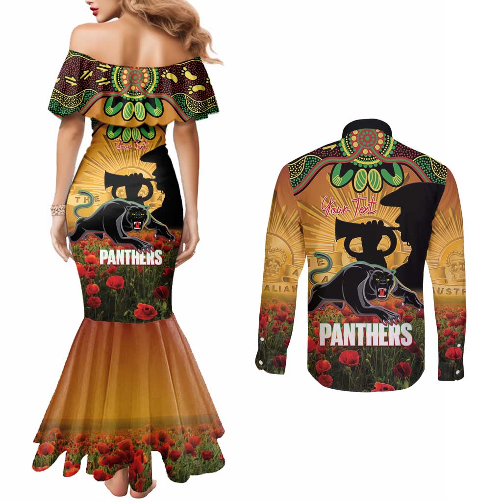 Personalised Panthers Rugby ANZAC Day Couples Matching Mermaid Dress and Long Sleeve Button Shirt Last Post Poppy We Will Remember Them