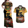 Personalised Panthers Rugby ANZAC Day Couples Matching Off Shoulder Maxi Dress and Hawaiian Shirt Last Post Poppy We Will Remember Them