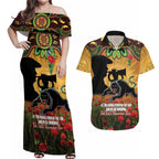 Personalised Panthers Rugby ANZAC Day Couples Matching Off Shoulder Maxi Dress and Hawaiian Shirt Last Post Poppy We Will Remember Them