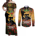 Personalised Panthers Rugby ANZAC Day Couples Matching Off Shoulder Maxi Dress and Long Sleeve Button Shirt Last Post Poppy We Will Remember Them