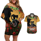 Personalised Panthers Rugby ANZAC Day Couples Matching Off Shoulder Short Dress and Hawaiian Shirt Last Post Poppy We Will Remember Them