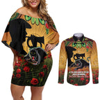 Personalised Panthers Rugby ANZAC Day Couples Matching Off Shoulder Short Dress and Long Sleeve Button Shirt Last Post Poppy We Will Remember Them