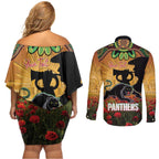 Personalised Panthers Rugby ANZAC Day Couples Matching Off Shoulder Short Dress and Long Sleeve Button Shirt Last Post Poppy We Will Remember Them