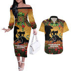 Personalised Panthers Rugby ANZAC Day Couples Matching Off The Shoulder Long Sleeve Dress and Hawaiian Shirt Last Post Poppy We Will Remember Them