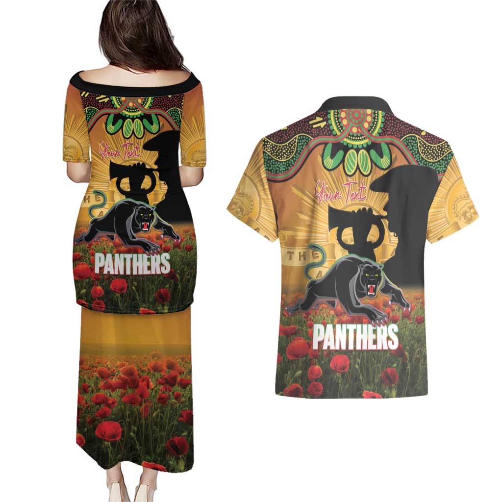 Personalised Panthers Rugby ANZAC Day Couples Matching Puletasi and Hawaiian Shirt Last Post Poppy We Will Remember Them