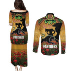 Personalised Panthers Rugby ANZAC Day Couples Matching Puletasi and Long Sleeve Button Shirt Last Post Poppy We Will Remember Them