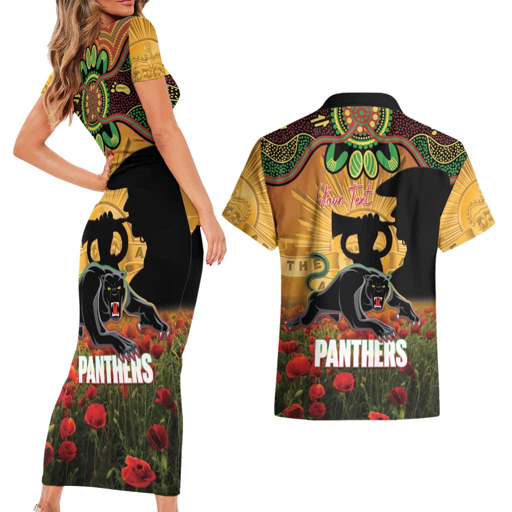 Personalised Panthers Rugby ANZAC Day Couples Matching Short Sleeve Bodycon Dress and Hawaiian Shirt Last Post Poppy We Will Remember Them