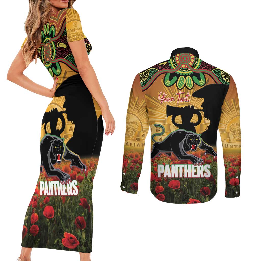 Personalised Panthers Rugby ANZAC Day Couples Matching Short Sleeve Bodycon Dress and Long Sleeve Button Shirt Last Post Poppy We Will Remember Them