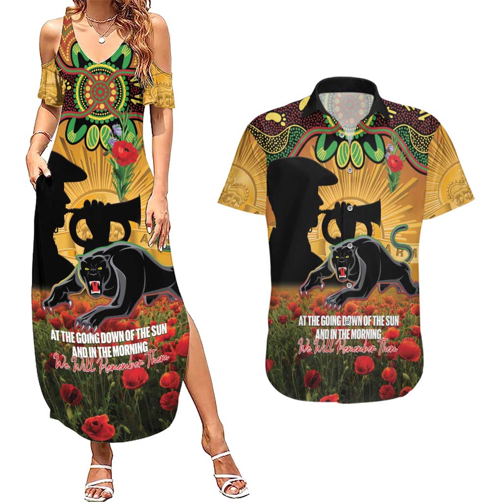 Personalised Panthers Rugby ANZAC Day Couples Matching Summer Maxi Dress and Hawaiian Shirt Last Post Poppy We Will Remember Them