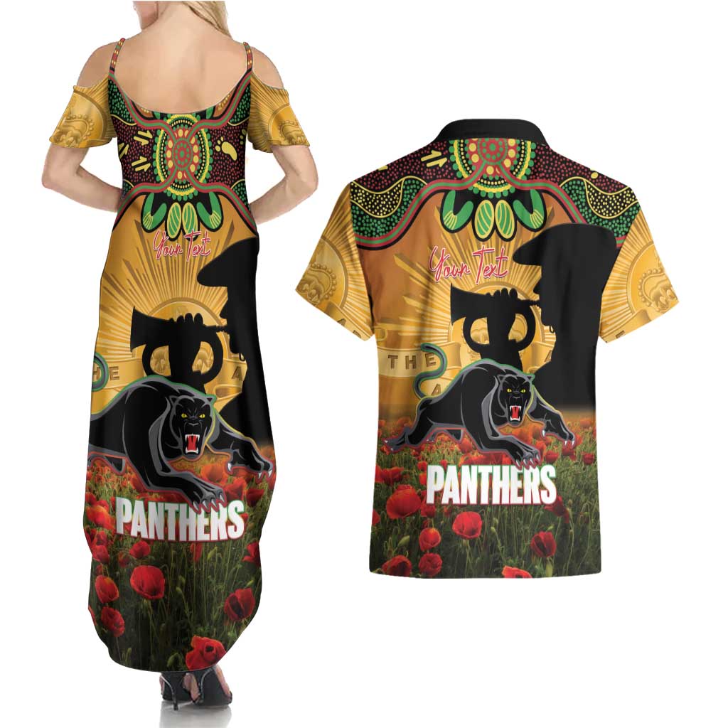 Personalised Panthers Rugby ANZAC Day Couples Matching Summer Maxi Dress and Hawaiian Shirt Last Post Poppy We Will Remember Them