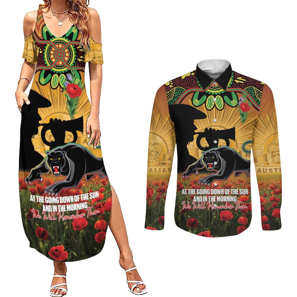 Personalised Panthers Rugby ANZAC Day Couples Matching Summer Maxi Dress and Long Sleeve Button Shirt Last Post Poppy We Will Remember Them