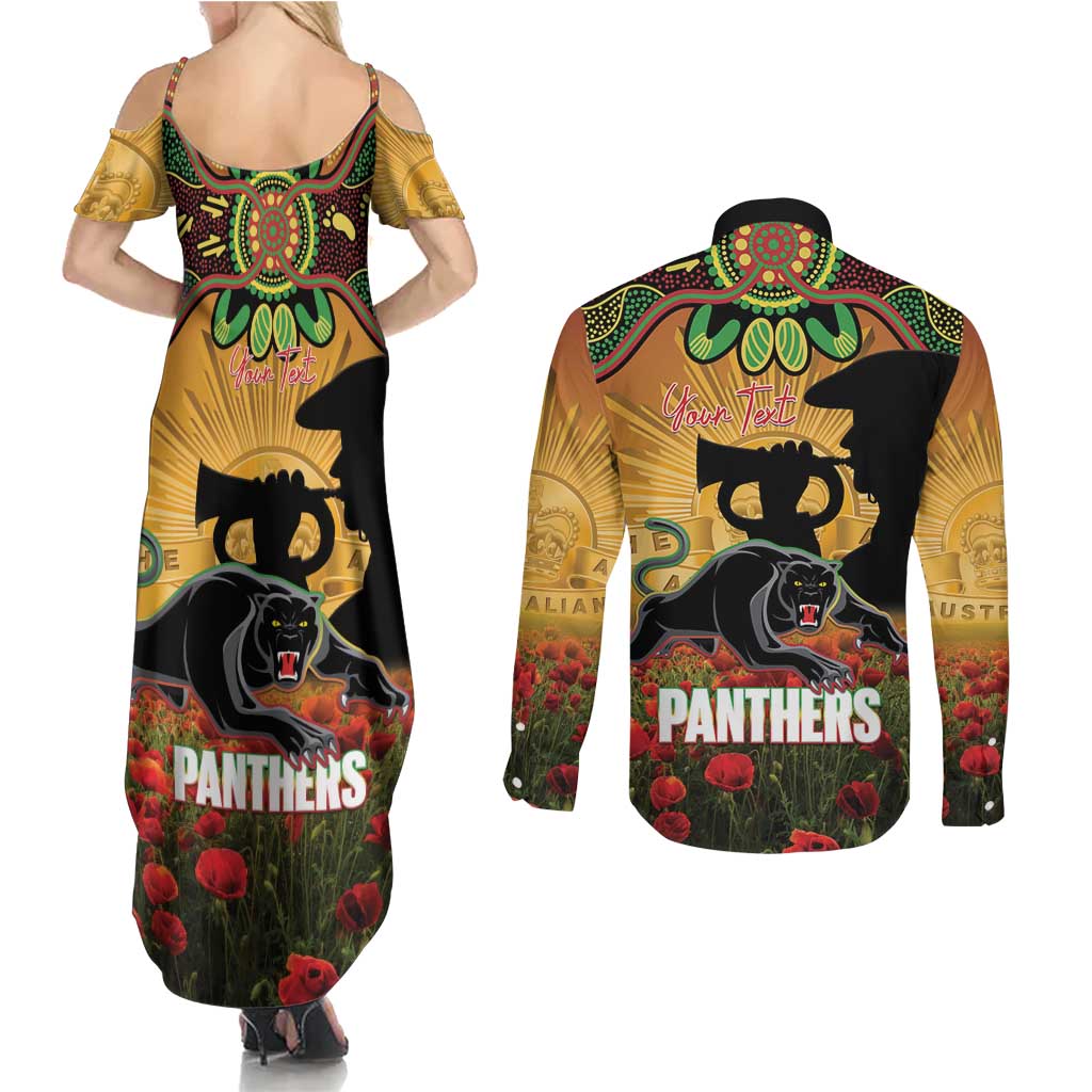 Personalised Panthers Rugby ANZAC Day Couples Matching Summer Maxi Dress and Long Sleeve Button Shirt Last Post Poppy We Will Remember Them