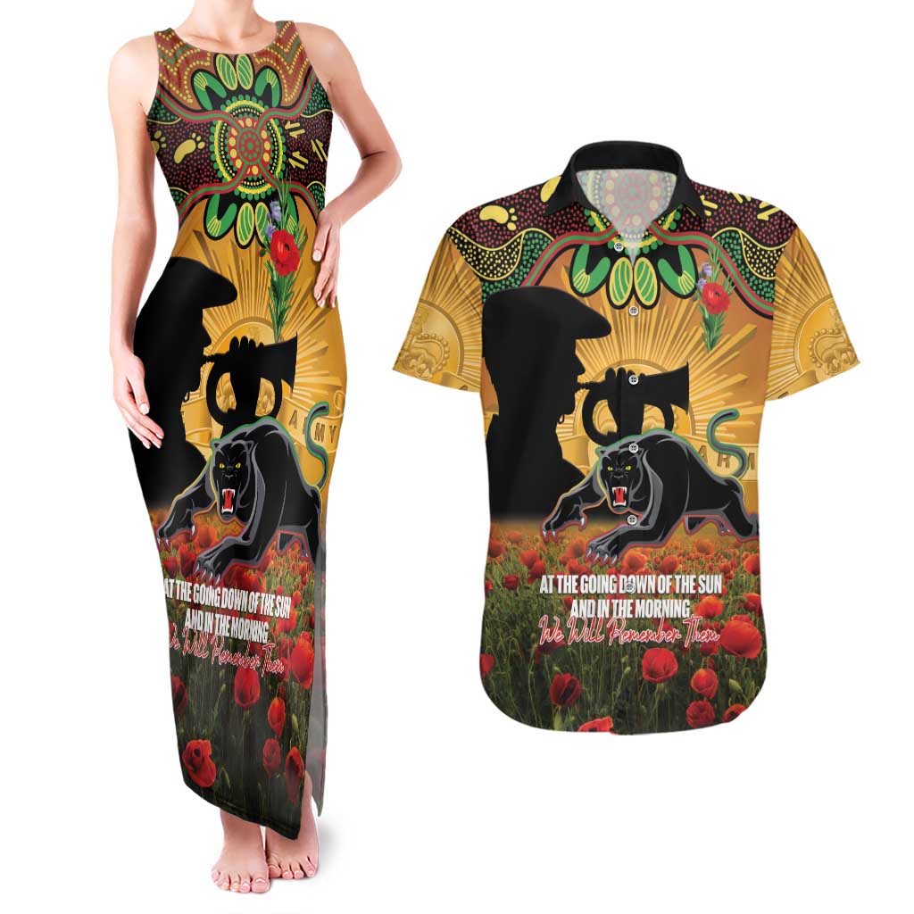 Personalised Panthers Rugby ANZAC Day Couples Matching Tank Maxi Dress and Hawaiian Shirt Last Post Poppy We Will Remember Them