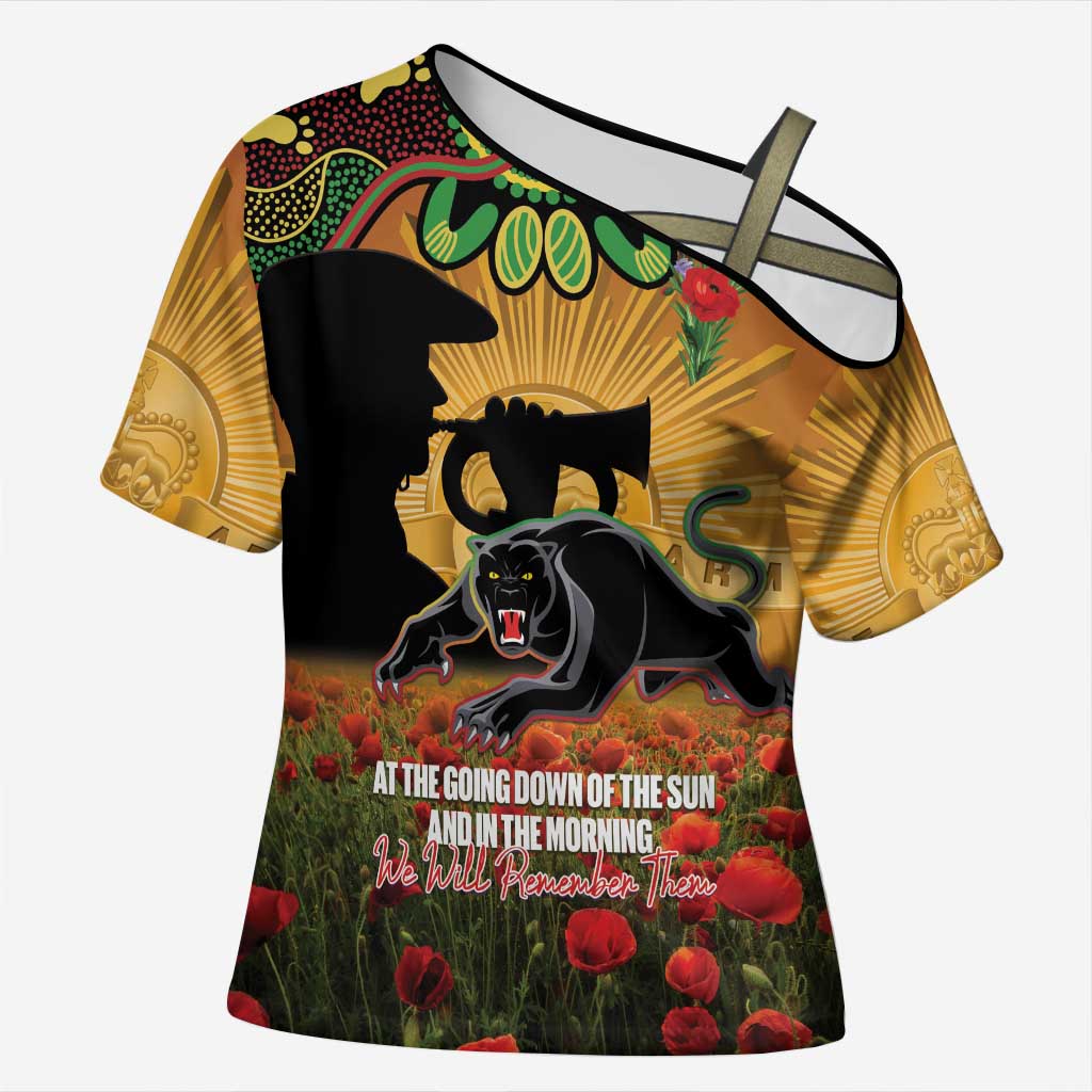 Personalised Panthers Rugby ANZAC Day Cross Shoulder Shirt Last Post Poppy We Will Remember Them
