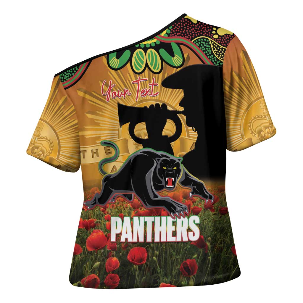 Personalised Panthers Rugby ANZAC Day Cross Shoulder Shirt Last Post Poppy We Will Remember Them