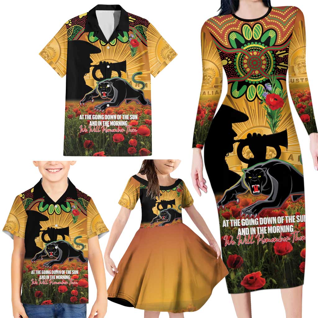 Personalised Panthers Rugby ANZAC Day Family Matching Long Sleeve Bodycon Dress and Hawaiian Shirt Last Post Poppy We Will Remember Them