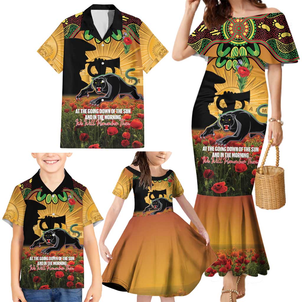 Personalised Panthers Rugby ANZAC Day Family Matching Mermaid Dress and Hawaiian Shirt Last Post Poppy We Will Remember Them