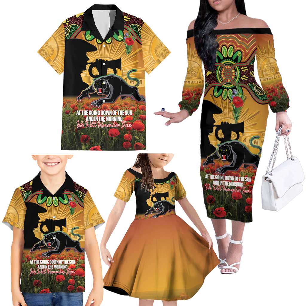 Personalised Panthers Rugby ANZAC Day Family Matching Off The Shoulder Long Sleeve Dress and Hawaiian Shirt Last Post Poppy We Will Remember Them