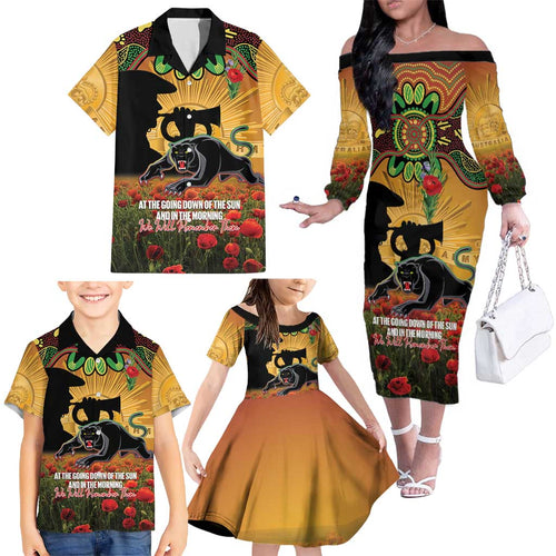 Personalised Panthers Rugby ANZAC Day Family Matching Off The Shoulder Long Sleeve Dress and Hawaiian Shirt Last Post Poppy We Will Remember Them