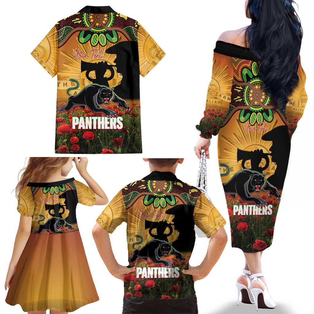 Personalised Panthers Rugby ANZAC Day Family Matching Off The Shoulder Long Sleeve Dress and Hawaiian Shirt Last Post Poppy We Will Remember Them