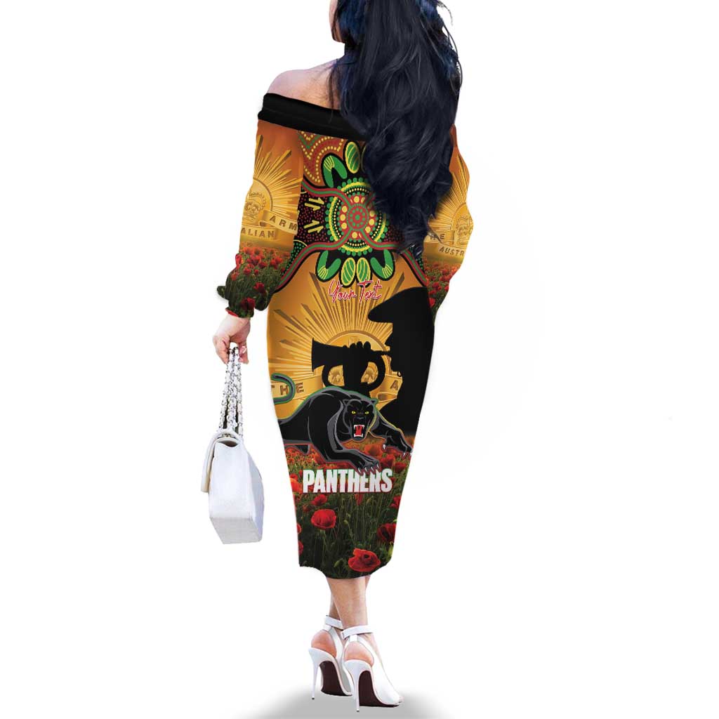 Personalised Panthers Rugby ANZAC Day Family Matching Off The Shoulder Long Sleeve Dress and Hawaiian Shirt Last Post Poppy We Will Remember Them