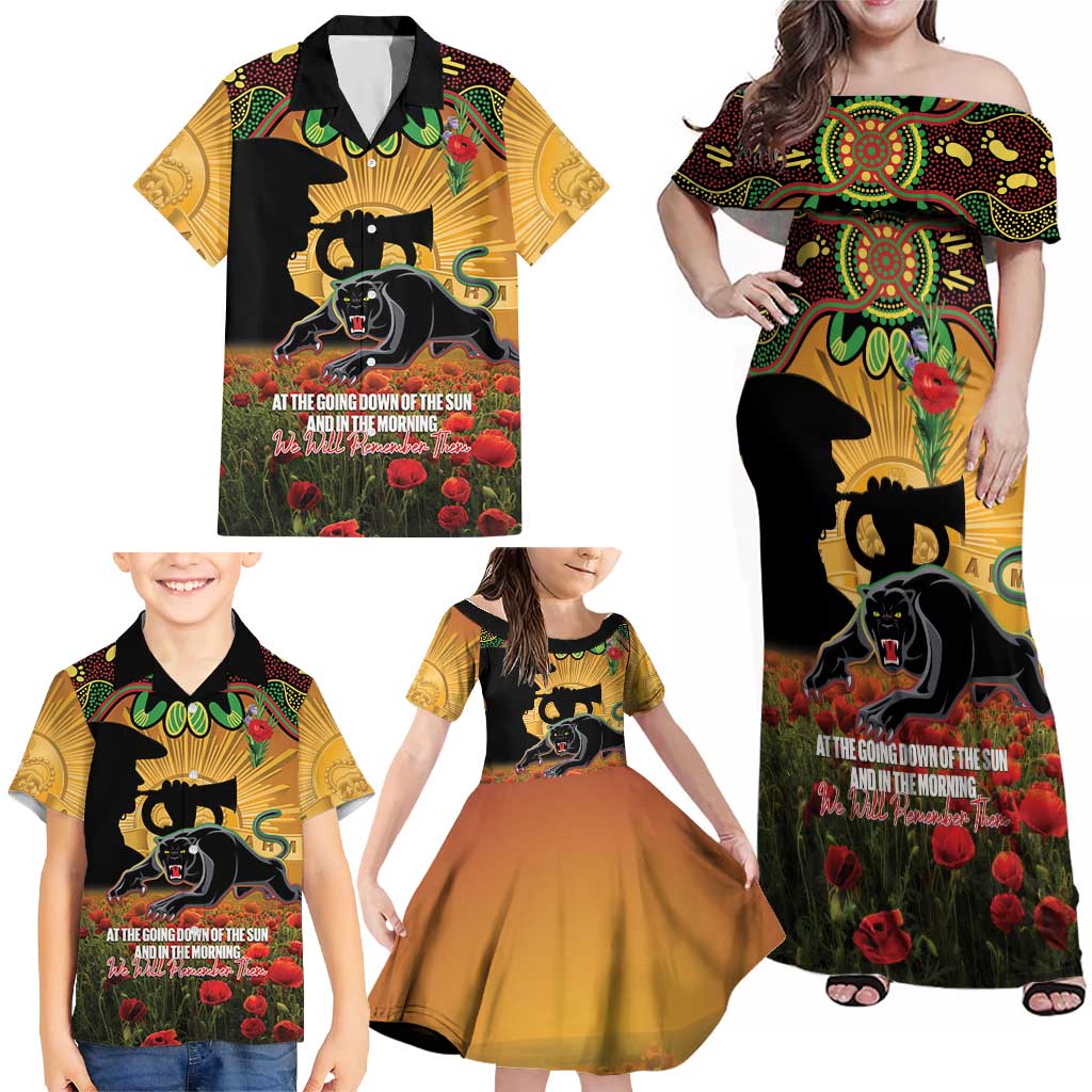 Personalised Panthers Rugby ANZAC Day Family Matching Off Shoulder Maxi Dress and Hawaiian Shirt Last Post Poppy We Will Remember Them