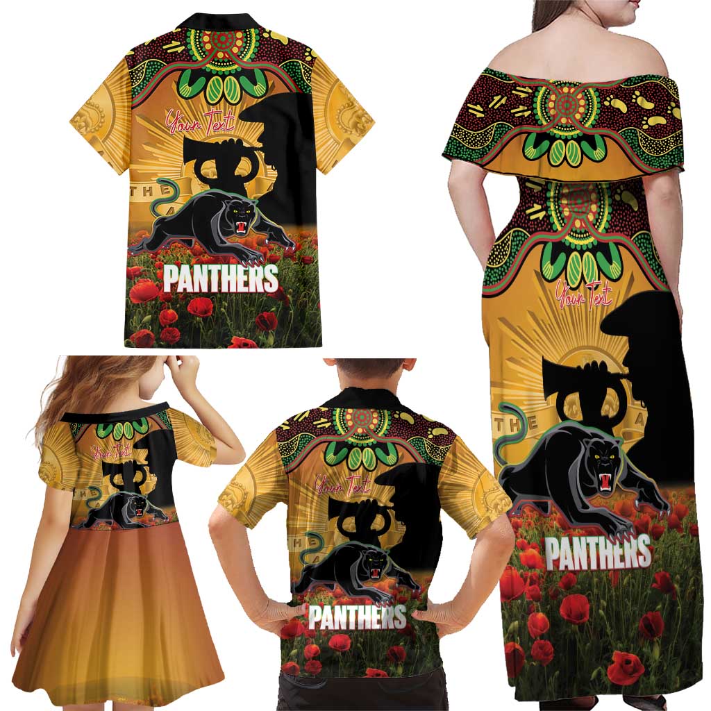 Personalised Panthers Rugby ANZAC Day Family Matching Off Shoulder Maxi Dress and Hawaiian Shirt Last Post Poppy We Will Remember Them