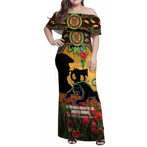 Personalised Panthers Rugby ANZAC Day Family Matching Off Shoulder Maxi Dress and Hawaiian Shirt Last Post Poppy We Will Remember Them