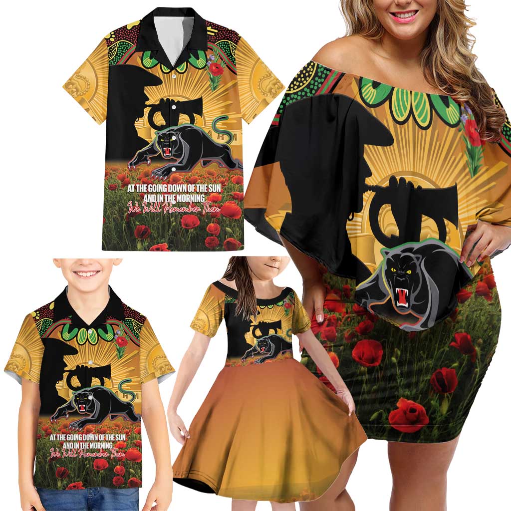 Personalised Panthers Rugby ANZAC Day Family Matching Off Shoulder Short Dress and Hawaiian Shirt Last Post Poppy We Will Remember Them
