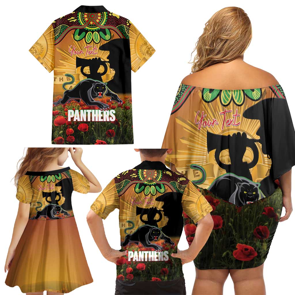 Personalised Panthers Rugby ANZAC Day Family Matching Off Shoulder Short Dress and Hawaiian Shirt Last Post Poppy We Will Remember Them
