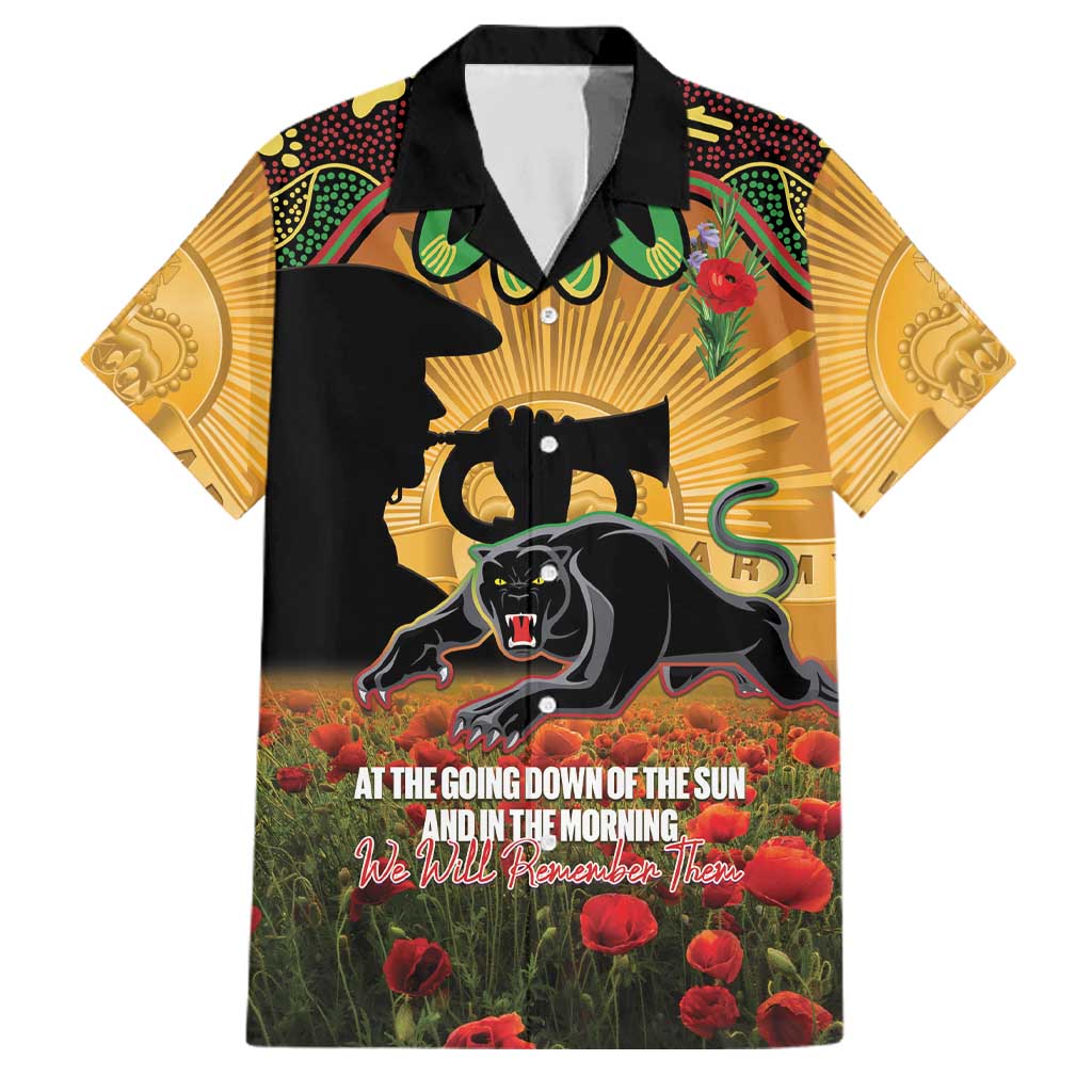 Personalised Panthers Rugby ANZAC Day Family Matching Off Shoulder Short Dress and Hawaiian Shirt Last Post Poppy We Will Remember Them