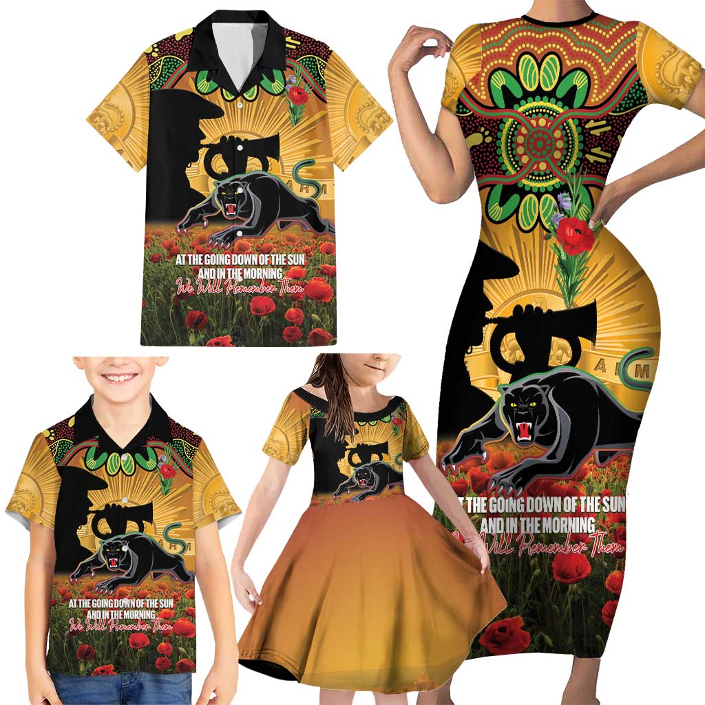 Personalised Panthers Rugby ANZAC Day Family Matching Short Sleeve Bodycon Dress and Hawaiian Shirt Last Post Poppy We Will Remember Them