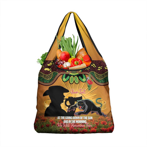 Personalised Panthers Rugby ANZAC Day Grocery Bag Last Post Poppy We Will Remember Them