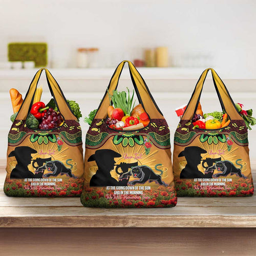 Personalised Panthers Rugby ANZAC Day Grocery Bag Last Post Poppy We Will Remember Them